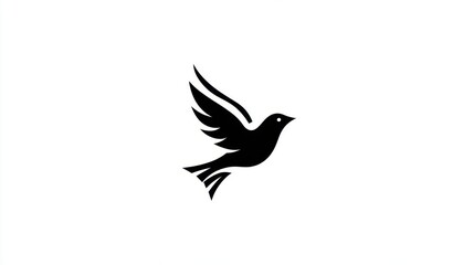 Fototapeta premium Dove Silhouette: A simple and elegant silhouette of a dove in flight, symbolizing peace and freedom, perfect for conveying serenity and tranquility.