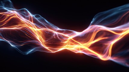 Fototapeta premium Abstract design of glowing, flowing lines in orange and blue.