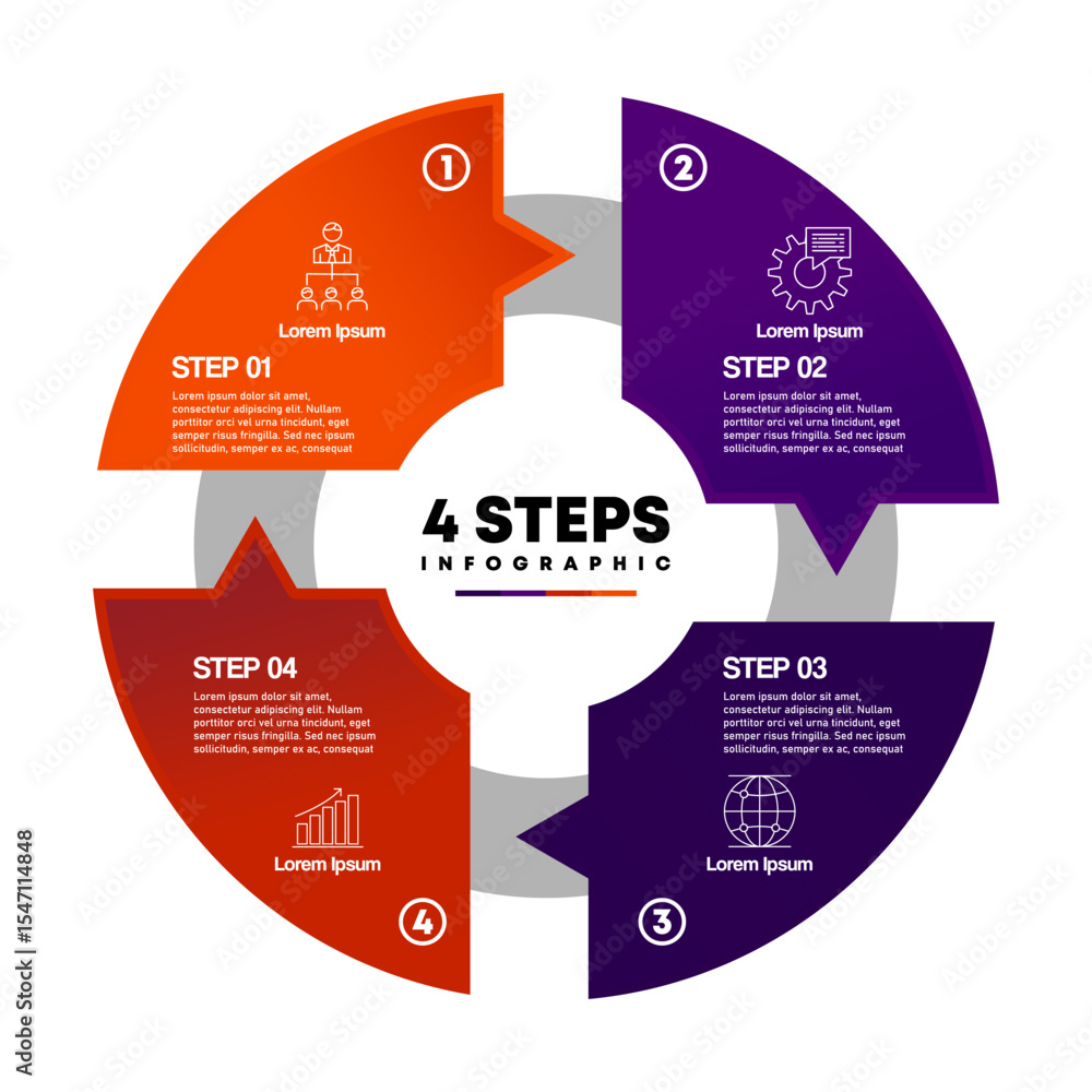 Poster circle chart infographic template with 4 options for strategy presentations. editable vector