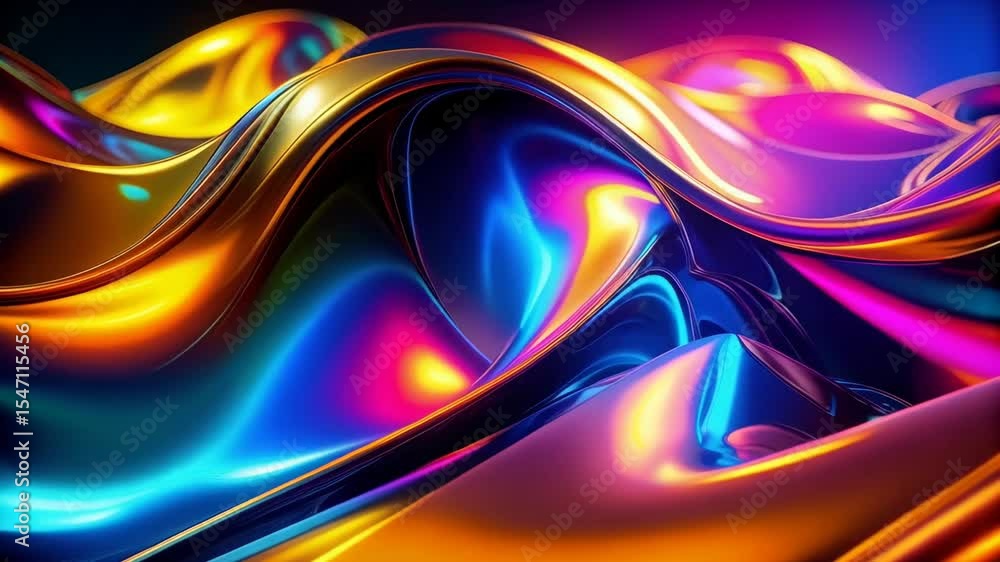 Poster abstract chromatic flowing waves. elegant iridescent gradients and smooth curves creating a futurist