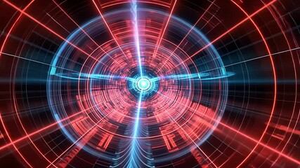 Abstract digital tunnel with vibrant red and blue lights, creating a futuristic and dynamic atmosphere - Powered by Adobe