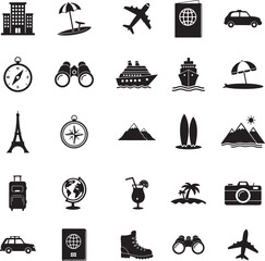 Collection of Travel and Tourism silhouette  icons