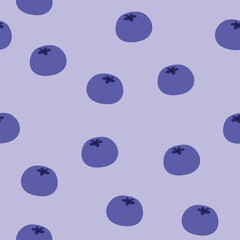 Seamless Blueberry Fruit Pattern, Cute Minimal Flat Illustration on Purple Background for Fabric and Food Design. Illustration vector 10 eps.