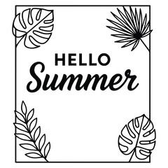 Black and white vector frame featuring tropical leaves, perfect for minimalist 