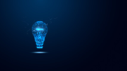A futuristic digital image of a glowing light bulb, symbolizing innovation and technology in a modern context, set against a dark background.