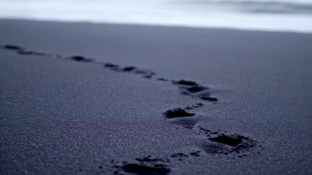 Footprints on Black Sand, A Journey's Echo in Monochrome Sands