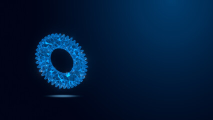 This digital illustration features a glowing blue circular shape, symbolizing innovation and technology in a modern abstract design.