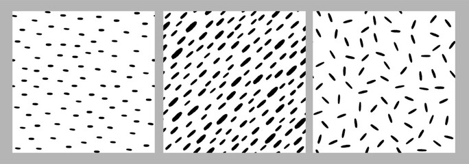 Small Dash Seamless Pattern Collection. Brush hand drawn random strokes. Abstract dots seamless pattern. Memphis style. Simple Vector Illustration.
