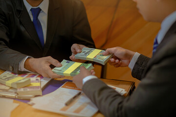 Exchange money, Business peoople exchange Europe money (Euro) for Dollars money. Business exchange and investment concept.