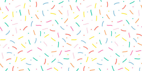 Simple Sprinkle Pattern. Donut glaze background. Small dashes in Rainbow colors. Vector Illustration in scandinavian style.