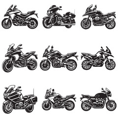 collection of Touring Bike Silhouette clipart, Sport Touring Bike Graphics, Touring Motorbike Outline design sublimation
