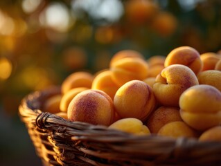 Naklejka premium A Basket of Yellow Peaches Ripened in the Sun