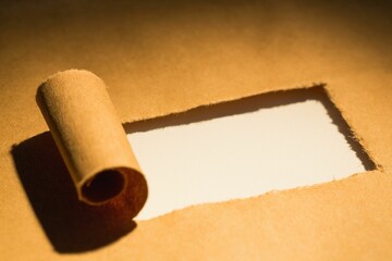 Close-up of torn brown paper