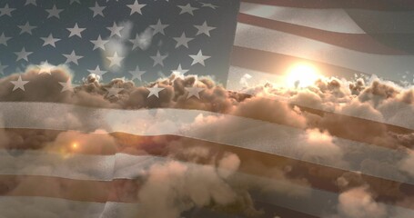 Digitally generated image of American flag and clouds