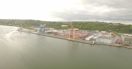High angle view of commercial dock by sea
