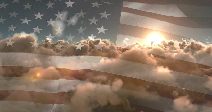 Naklejki Digitally generated image of American flag and clouds