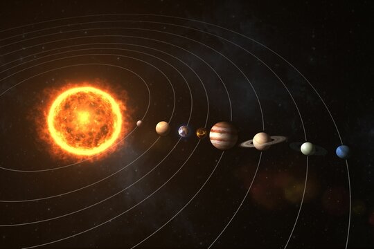 Fototapeta Digitally generated image of planets revolving around sun