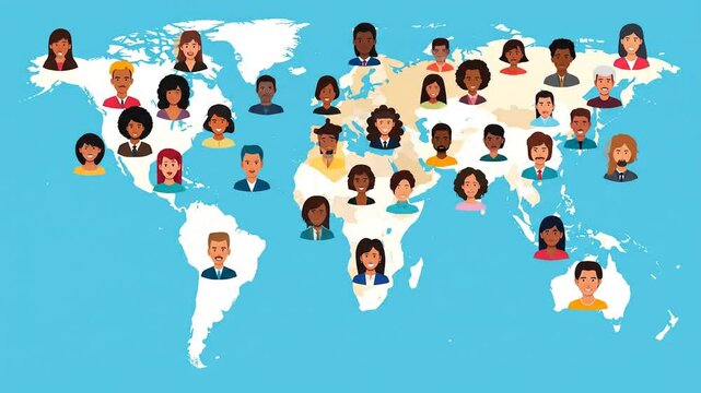 World map with diverse people icons positioned over each continent