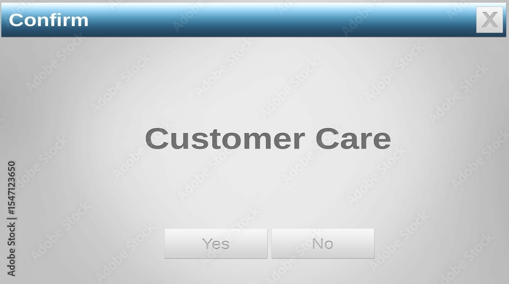 Poster image of confirm and customer care text with yes and no buttons, on website window, with copy space