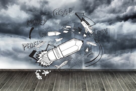 Fototapeta Graphic on wall with stormy sky