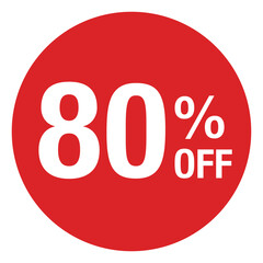 ”80％OFF ”の文字入り 円形のイラスト　赤色　白文字　背景透過
