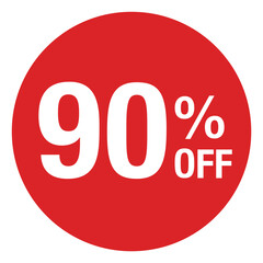 ”90％OFF ”の文字入り 円形のイラスト　赤色　白文字　背景透過
