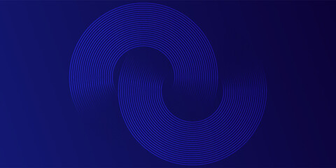 Abstract glowing geometric lines on dark background. Elegant shiny blue rounded lines pattern. Modern futuristic graphic. Suit for poster, banner, brochure,