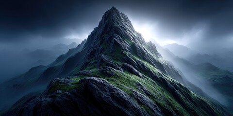 Majestic mountain peak piercing the clouds.