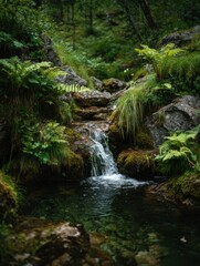 Fototapeta premium A Calm And Hidden Stream Fed By A Spring