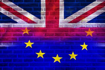 Montage of EU flag and Great britain flag