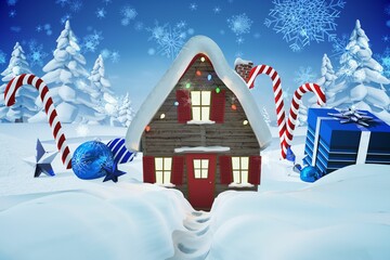 Christmas house with gifts and candy canes