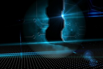 Doorway on technological black background