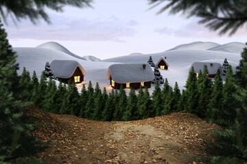 Digitally generated Cute village in the snow
