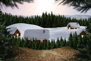 Digitally generated Cute village in the snow