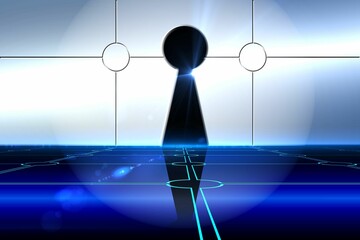 Keyhole on technological background