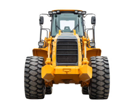  yellow wheel loader isolated on a transparent background.