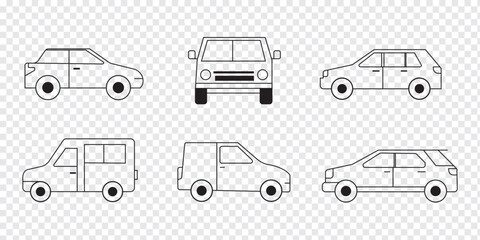 All transport vehicles icon set. Car icon, symbol. Car view from side. Vehicle logotype. Types of transport. Vector illustration a isolated on white background. Eps 10.