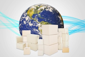 Illustration of earth behind boxes