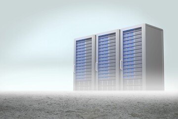 Server towers in desert setting