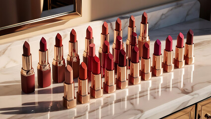 A collection of vibrant lipstick tubes in various shades
