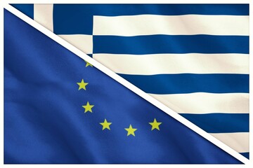 Cut out of European and Greek flags
