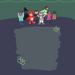Illustration of kids in Halloween costume