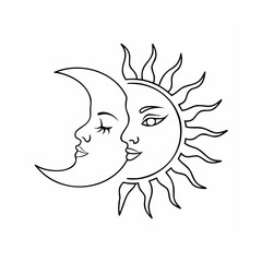 Sun and Moon Faces Line Art Celestial Design vector