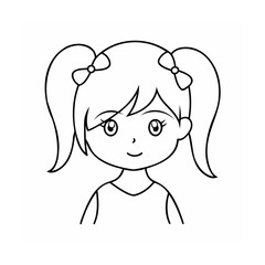 Line Drawing Cute Girl Pigtails Bow Hairdo child female