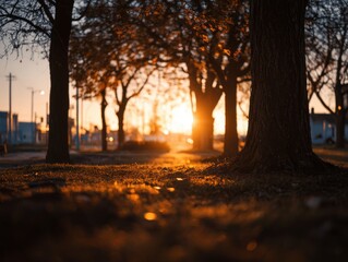 Fototapeta premium A Charming And Vibrant Sunset In A City Park