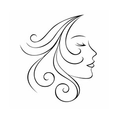 Black Line Art Woman Profile Swirling Hair Elegant Design