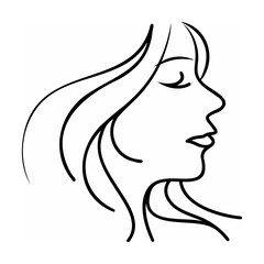Black Line Art Woman Profile Long Hair Side View female