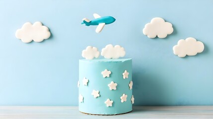 Cake, Airplane, Clouds, Airplane Cake with Clouds and Stars