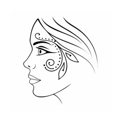 Black Line Art Woman Profile Floral Design face female