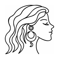 Line Art Woman Profile Wavy Hair Celestial Earrings